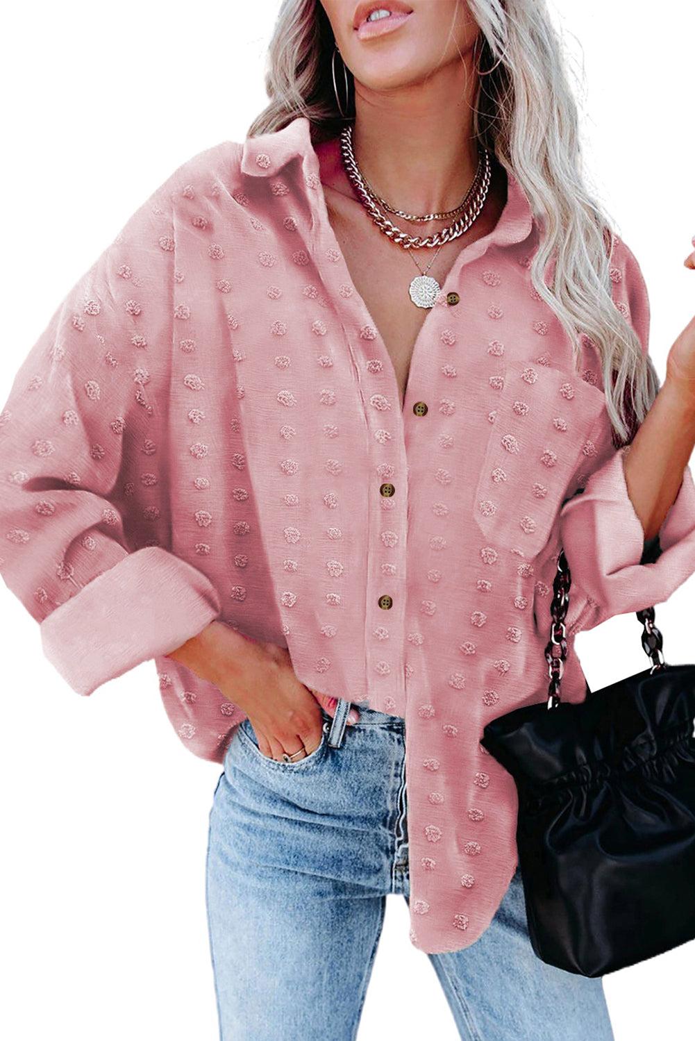 Swiss Dot Buttoned Pocket Long Sleeve Shirt