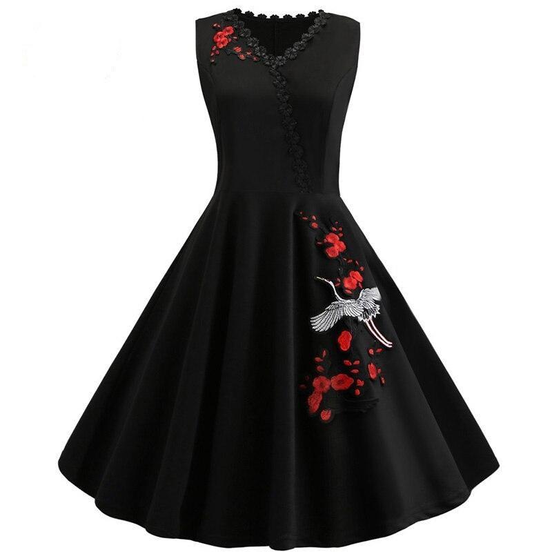 Embroidery Party Midi Dress Vintage V Neck Slim Dresses