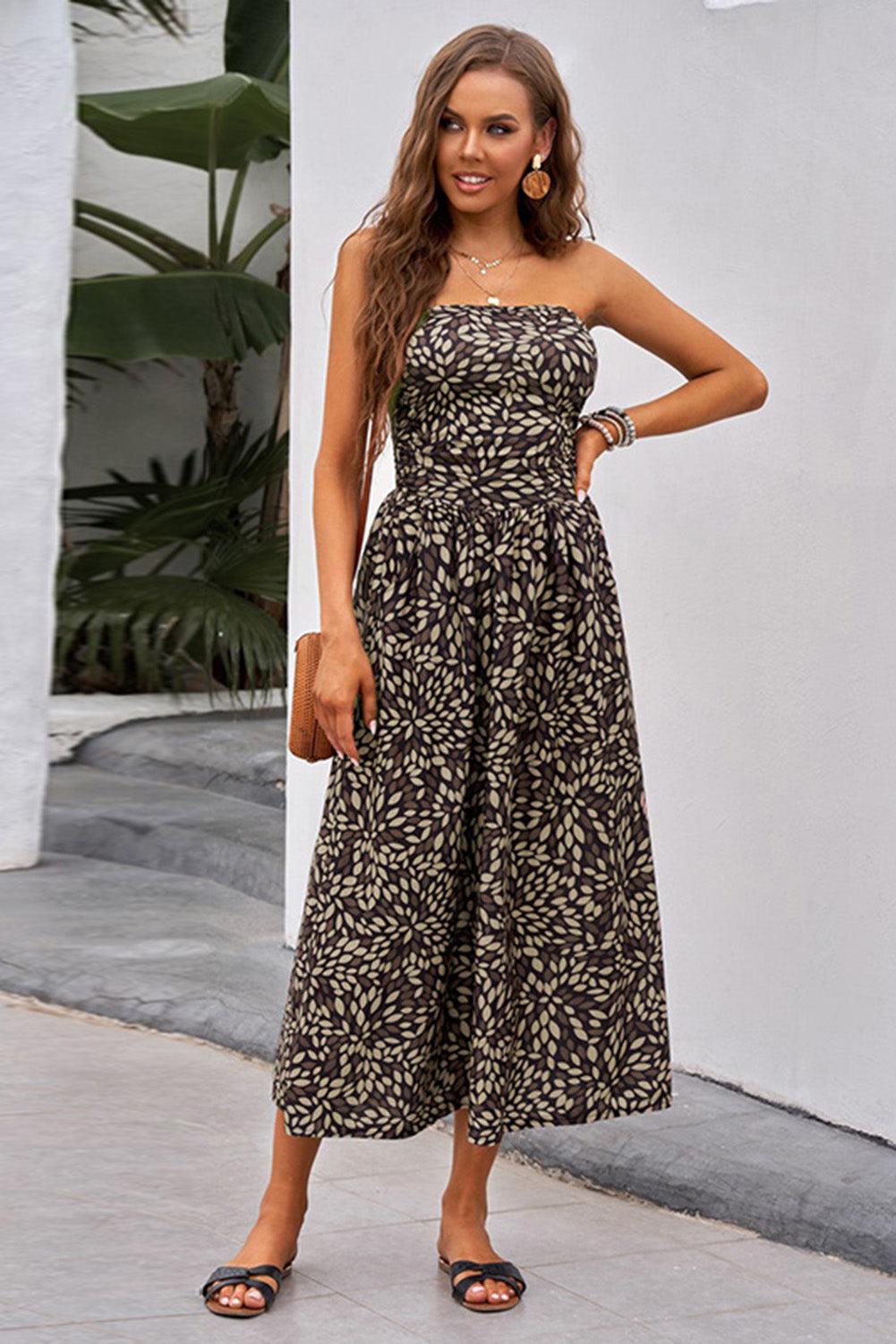 Bohemian Bandeau Floral Print Maxi Dress