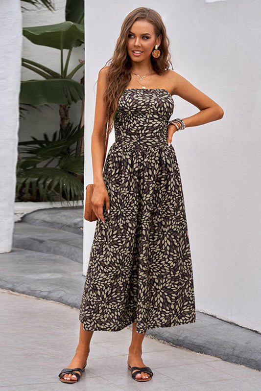 Bohemian Bandeau Floral Print Maxi Dress