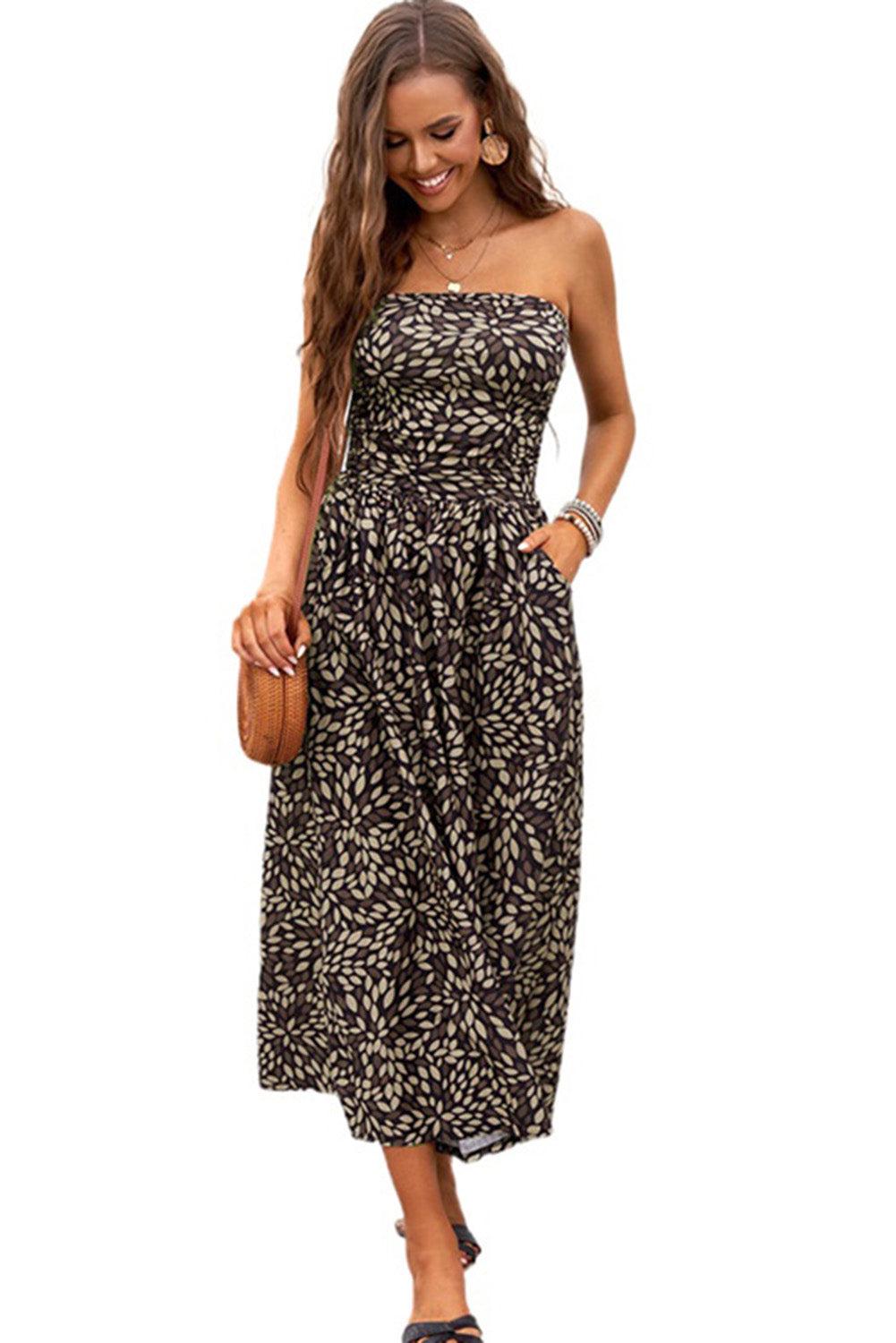 Bohemian Bandeau Floral Print Maxi Dress