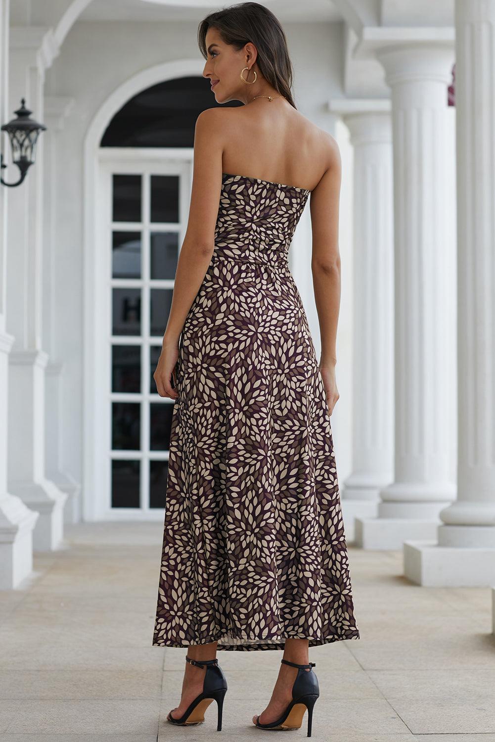 Bohemian Bandeau Floral Print Maxi Dress