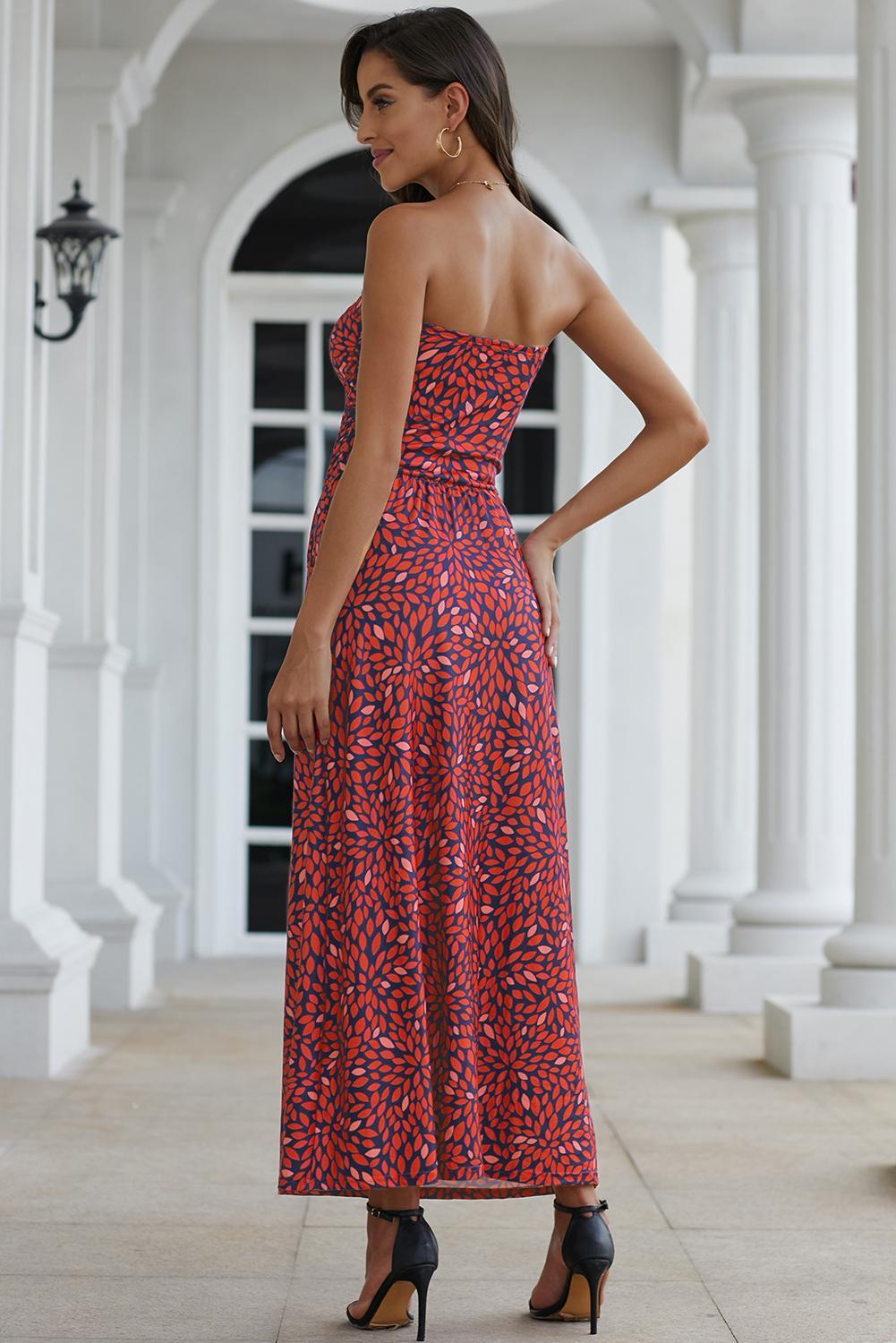 Bohemian Bandeau Floral Print Maxi Dress
