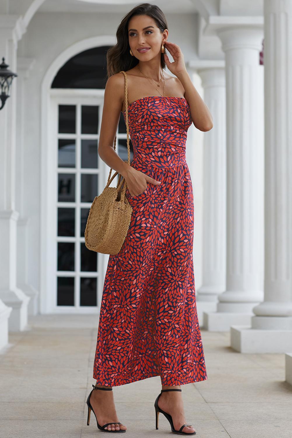 Bohemian Bandeau Floral Print Maxi Dress