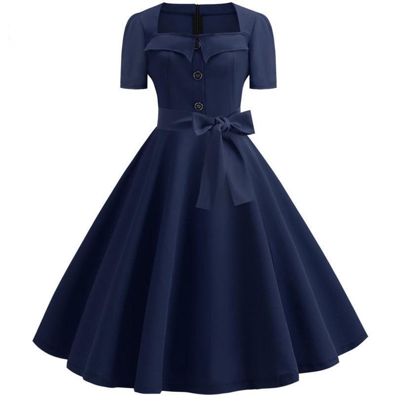Women Summer Dress Elegant Retro Vintage 50s 60s Robe Rockabilly Swing Pinup Dresses