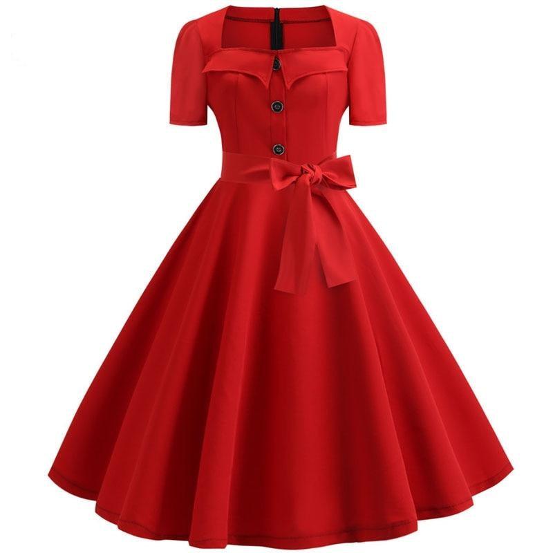 Women Summer Dress Elegant Retro Vintage 50s 60s Robe Rockabilly Swing Pinup Dresses