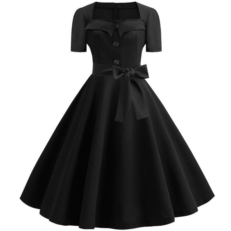 Women Summer Dress Elegant Retro Vintage 50s 60s Robe Rockabilly Swing Pinup Dresses