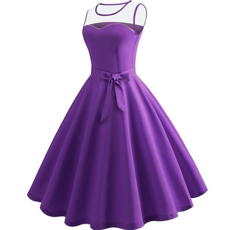 Red Yellow Blue Purple Rockabilly Tunic Lace Patchwork  Party Dress