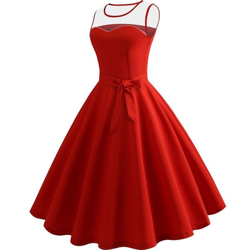 Red Yellow Blue Purple Rockabilly Tunic Lace Patchwork  Party Dress