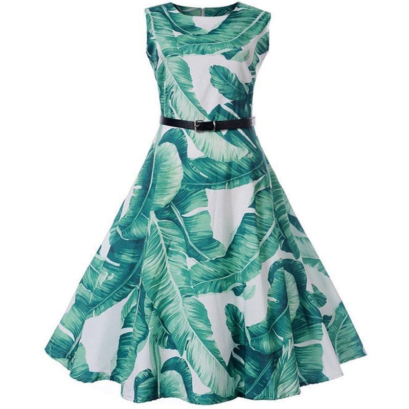 Women Robe Elegant Vintage Retro Swing Rockabilly Dress High Waist Floral Runway Sundress