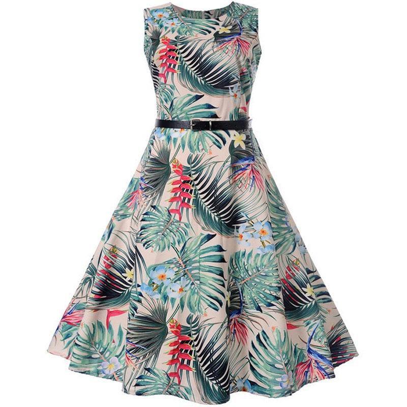Women Robe Elegant Vintage Retro Swing Rockabilly Dress High Waist Floral Runway Sundress