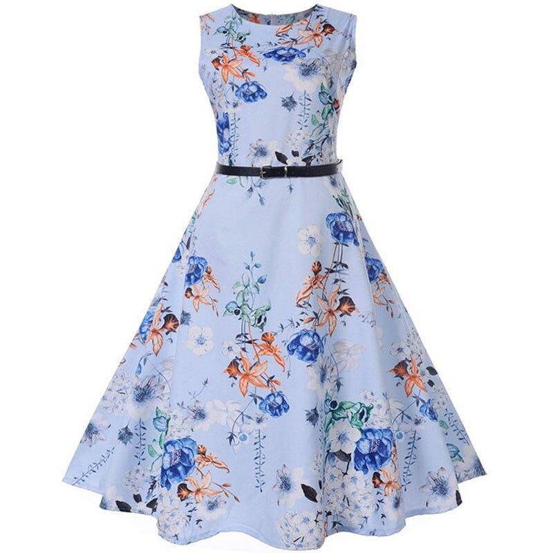 Women Robe Elegant Vintage Retro Swing Rockabilly Dress High Waist Floral Runway Sundress