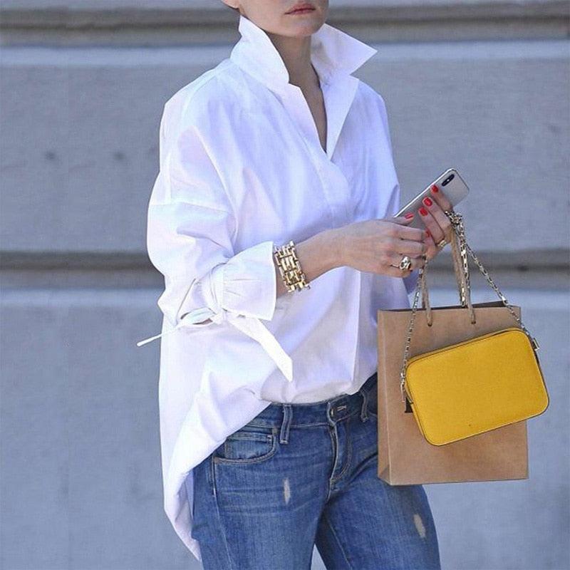 Long Sleeve Plain Print Blouse