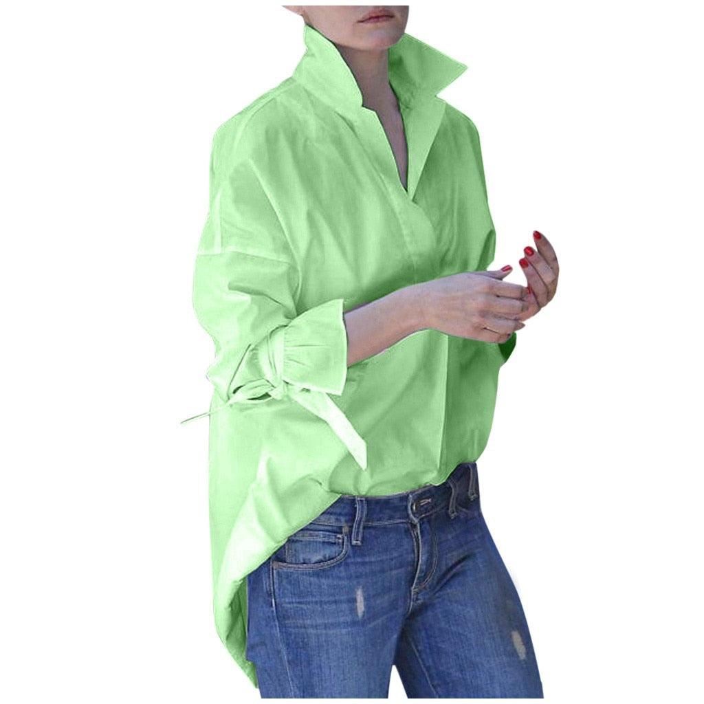 Long Sleeve Plain Print Blouse