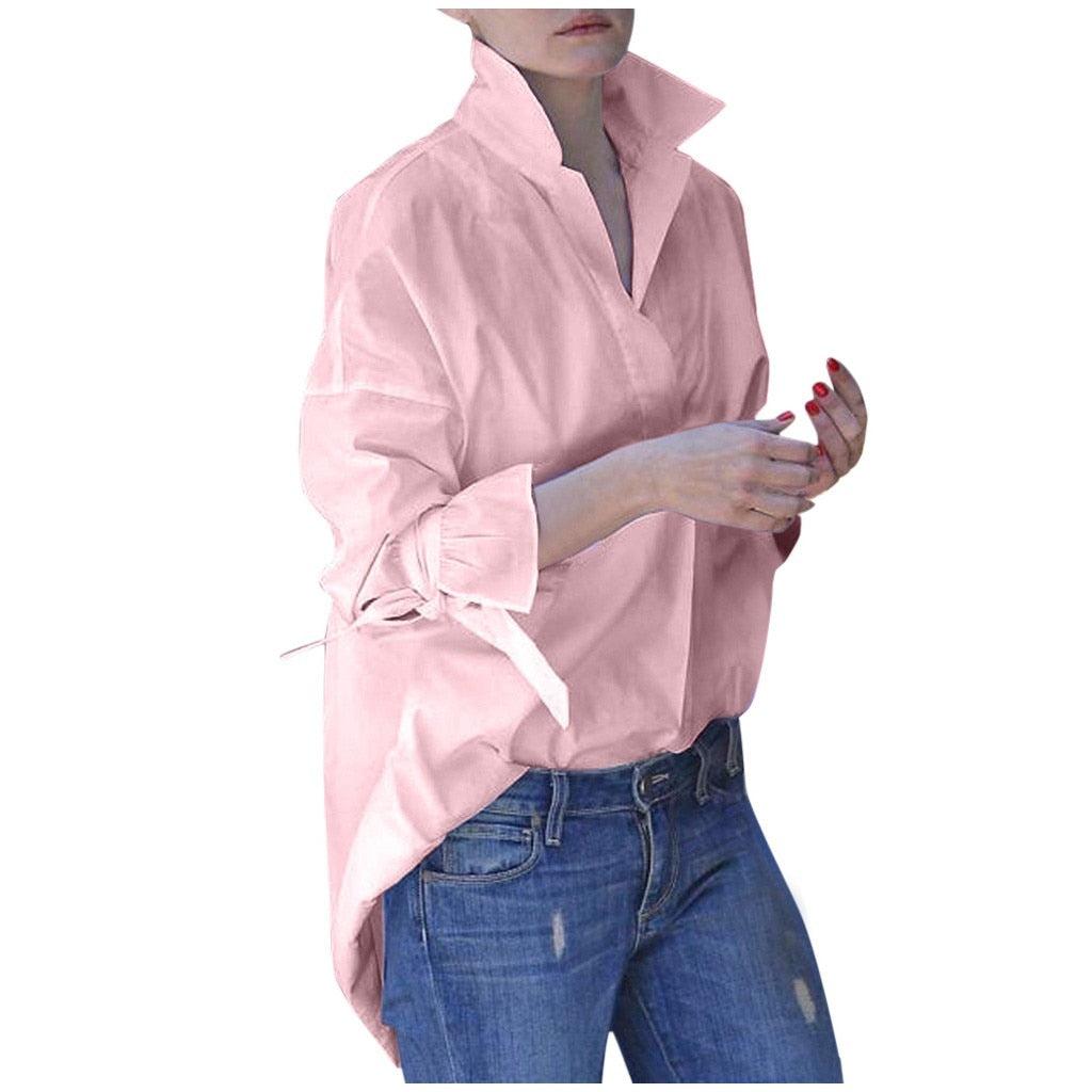 Long Sleeve Plain Print Blouse