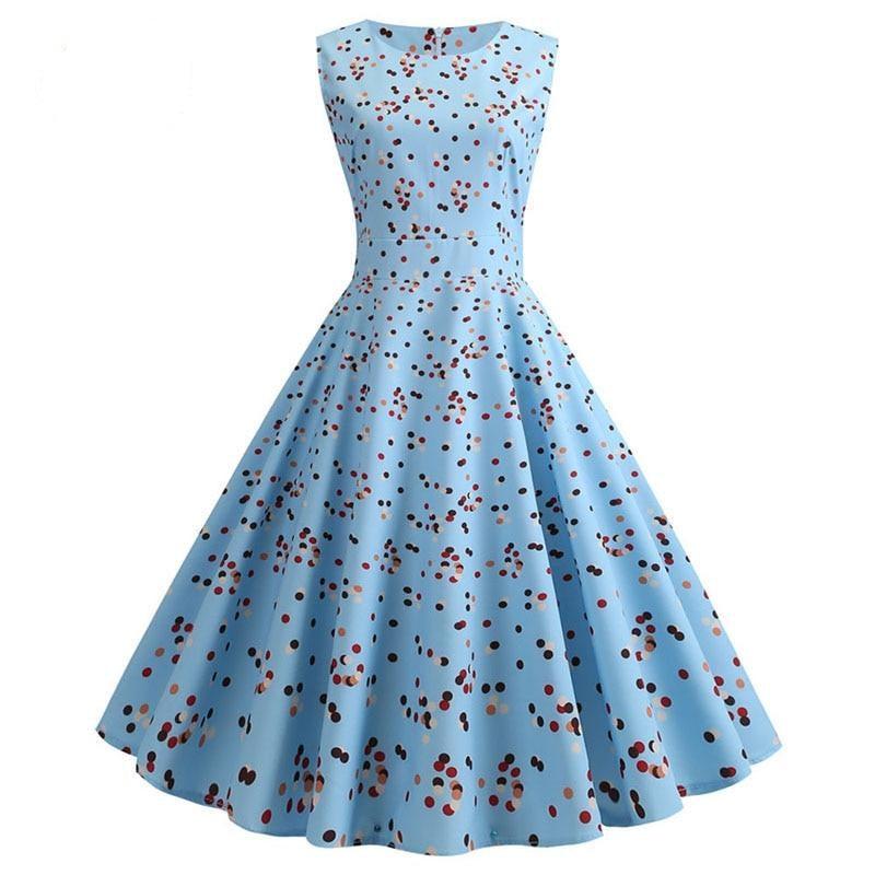 Wave Print Women Robe 50s 60s Rockabilly Swing Pinup Elegant Dot Party Dress