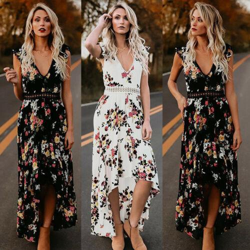Summer New Women Elegant Vintage Boho Long Maxi Dress  Backless Party Beach Dress Floral Sundress