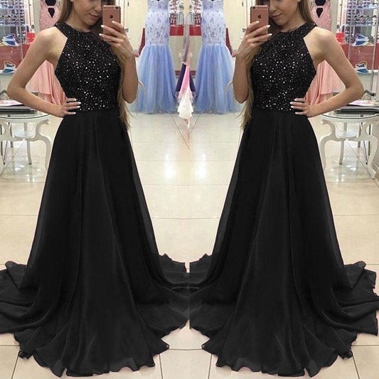 Vintage Lace Sequins Long Maxi Dresses Beach Holday Evening Party Formal Halter Dresses