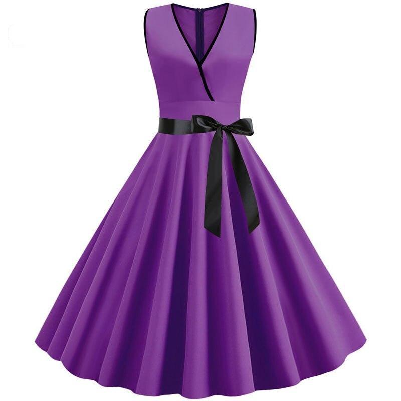 V Neck Sleeveless Solid Color Party Dress