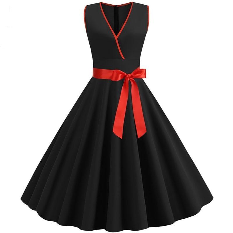 V Neck Sleeveless Solid Color Party Dress