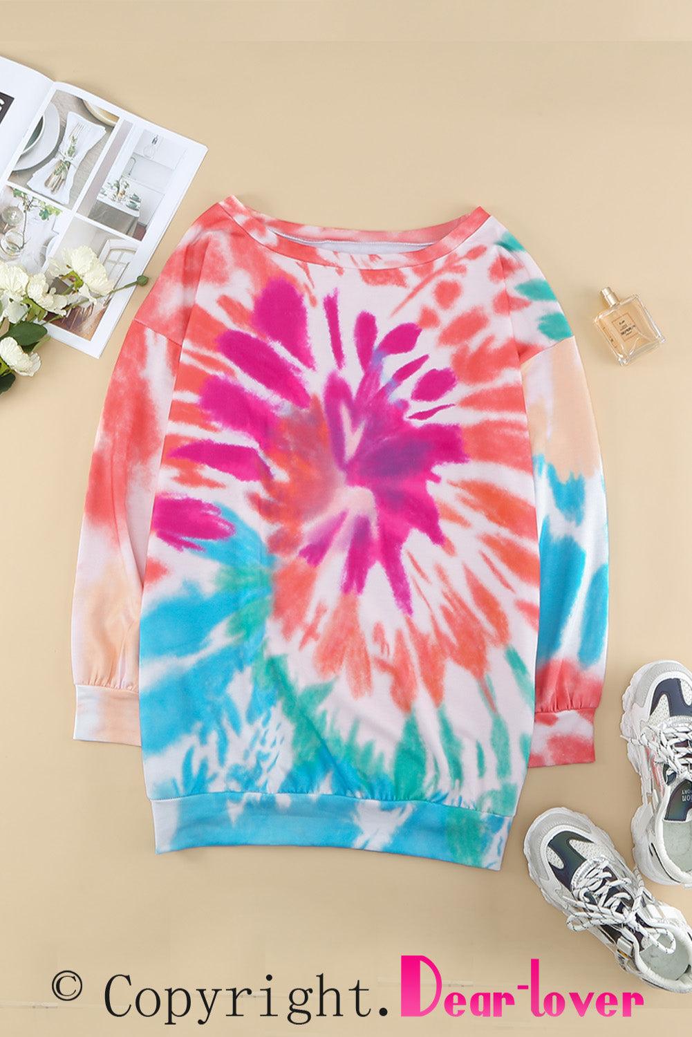 Tie-dyed Print Pullover Sweatshirt Dress