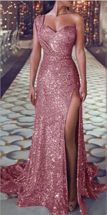 Newest Style Women Wedding Formal Gold Solid Sequin Gown Mermaid Party Ball Evening Long Dress