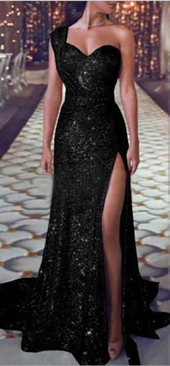 Newest Style Women Wedding Formal Gold Solid Sequin Gown Mermaid Party Ball Evening Long Dress