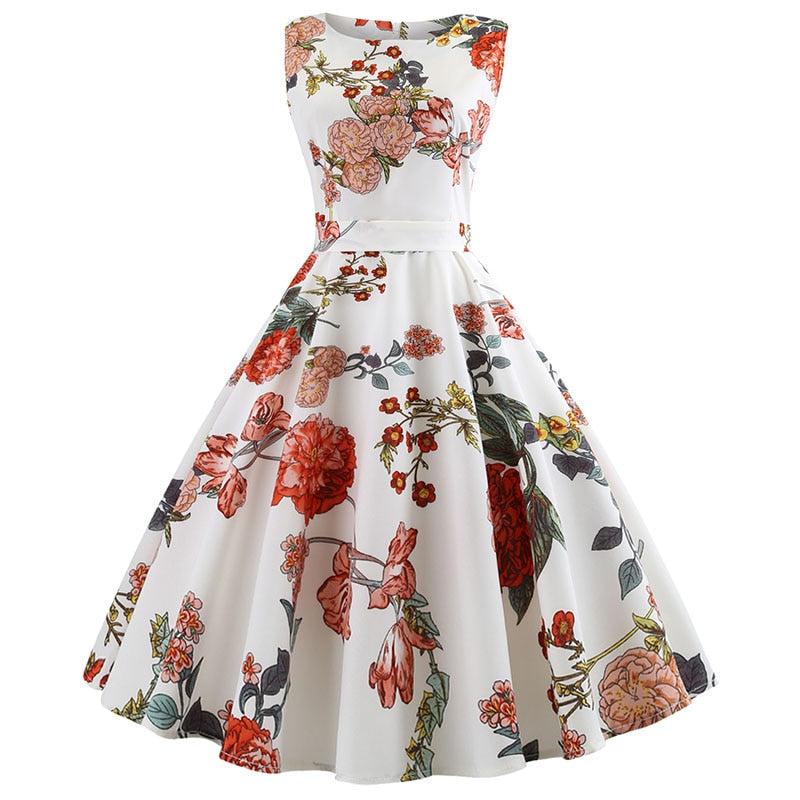 Vintage O-Neck Floral Print Summer Dress