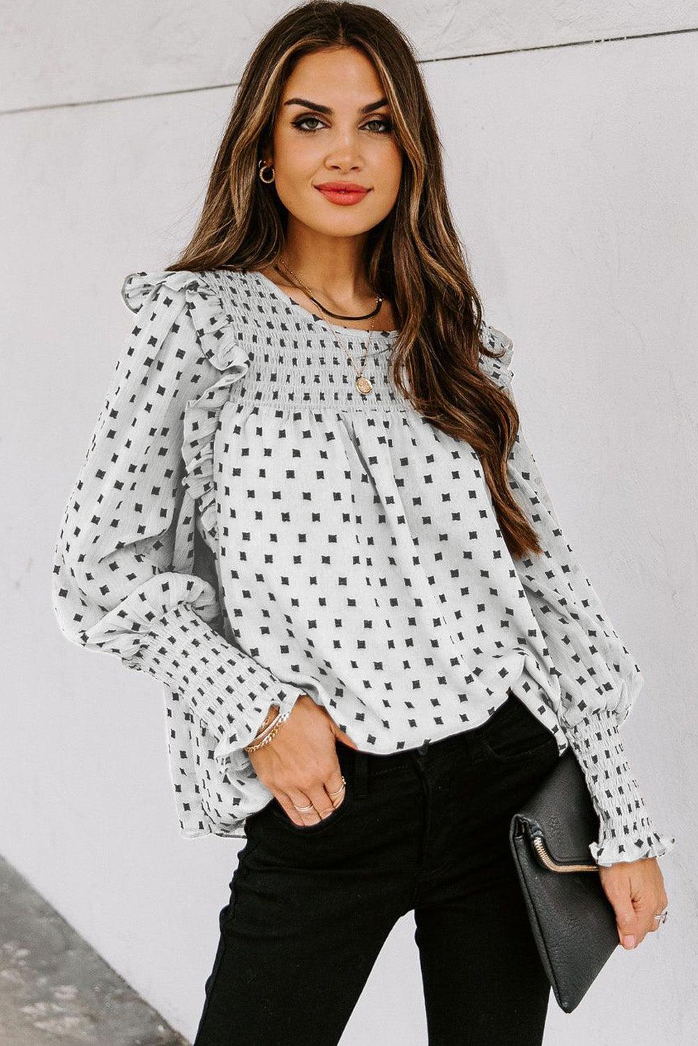 Smocked Ruffle Trim Blouse