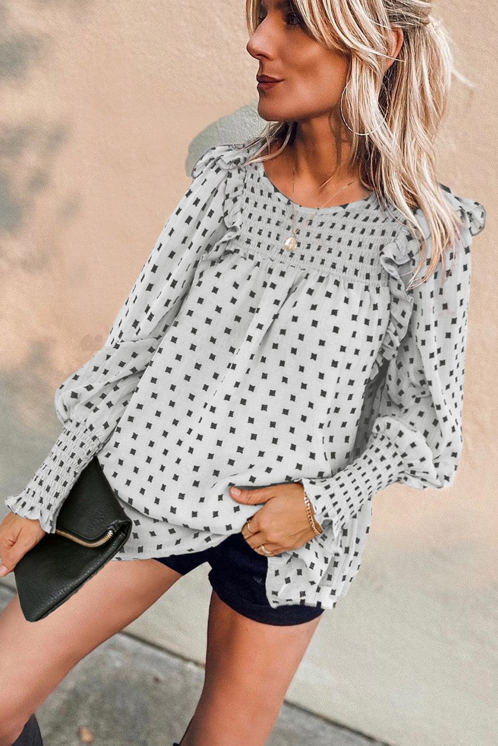 Smocked Ruffle Trim Blouse