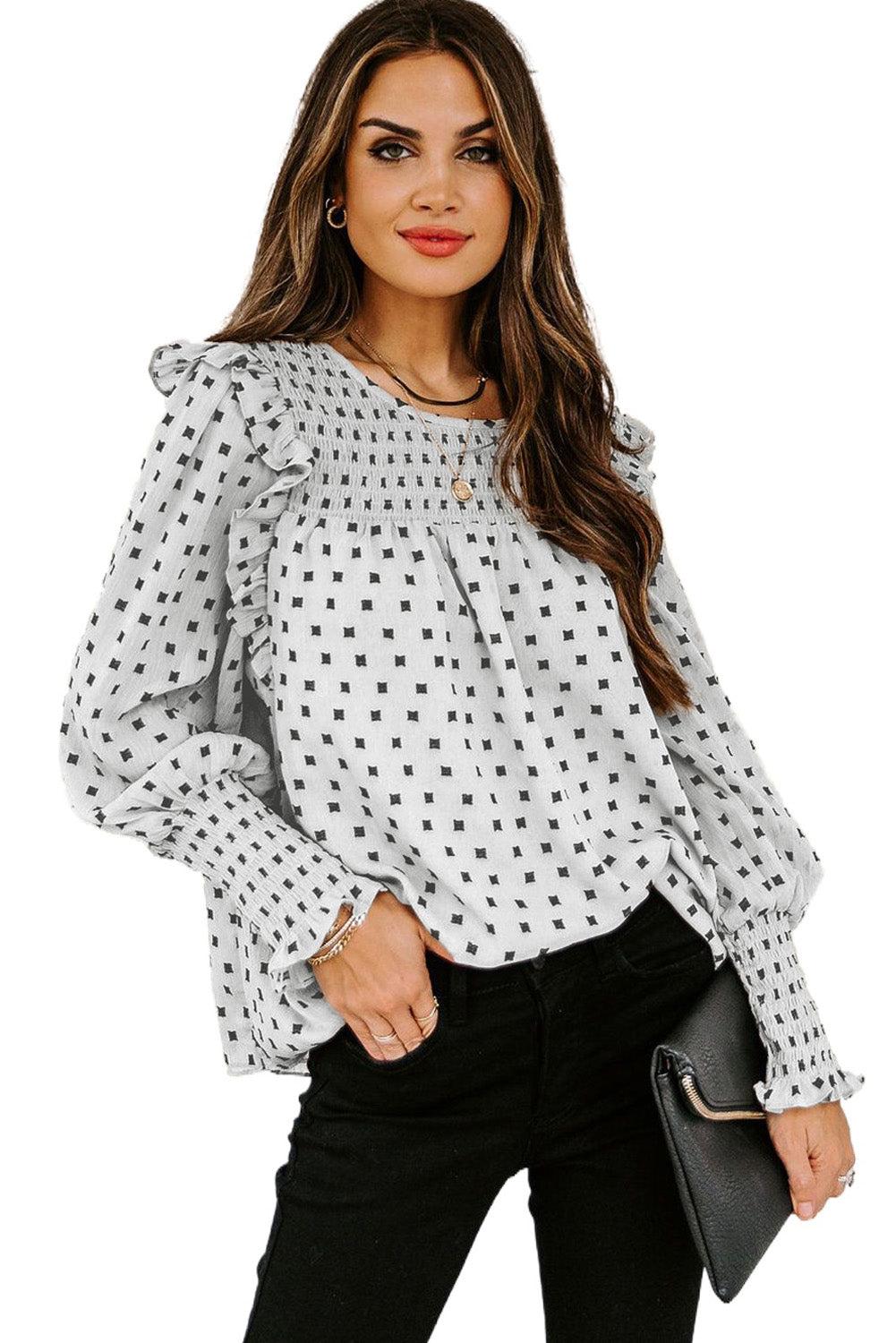 Smocked Ruffle Trim Blouse