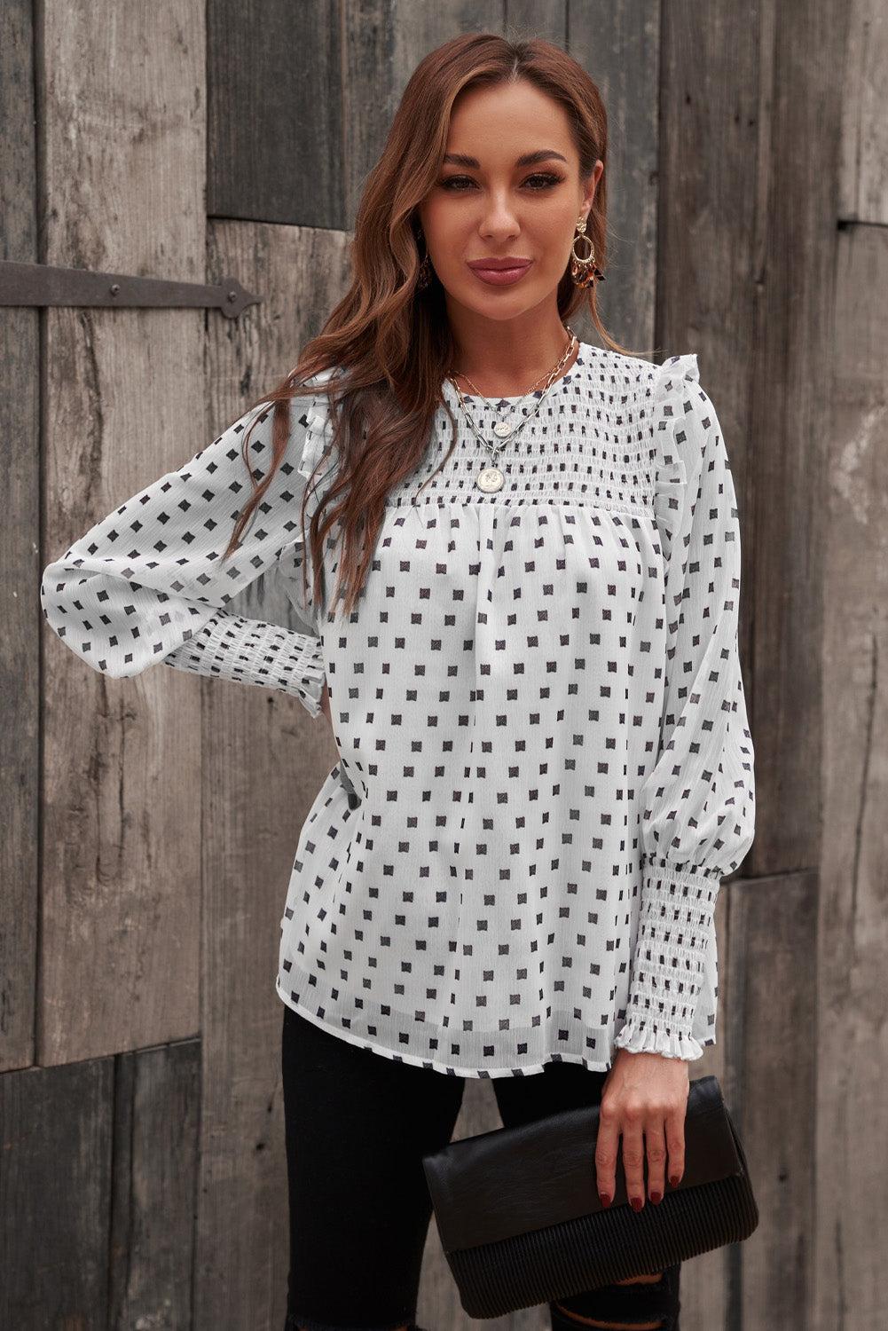 Smocked Ruffle Trim Blouse