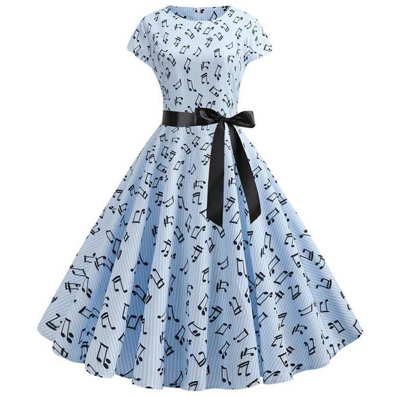 Women Vintage Summer Dress 50s 60s Swing Retro Plus Size Elegant Party Dresses