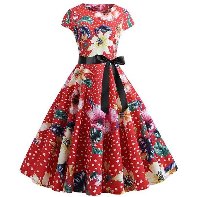 Women Vintage Summer Dress 50s 60s Swing Retro Plus Size Elegant Party Dresses