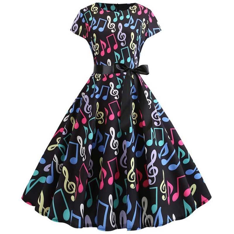 Women Vintage Summer Dress 50s 60s Swing Retro Plus Size Elegant Party Dresses