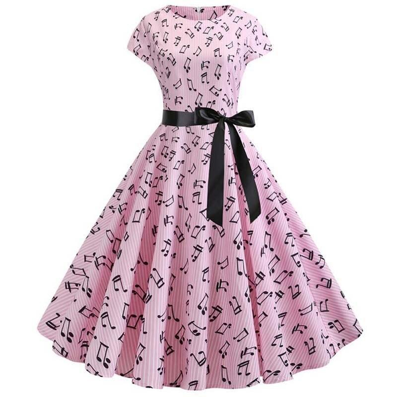 Women Vintage Summer Dress 50s 60s Swing Retro Plus Size Elegant Party Dresses