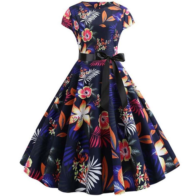 Women Vintage Summer Dress 50s 60s Swing Retro Plus Size Elegant Party Dresses