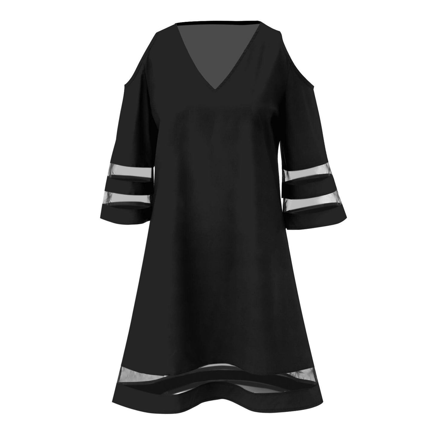 Summer Women Large Size Mini Dress Elegant V Neck Short Sleeve Lace Mesh Patchwork Casual Loose Beach Party Dress Vestidos