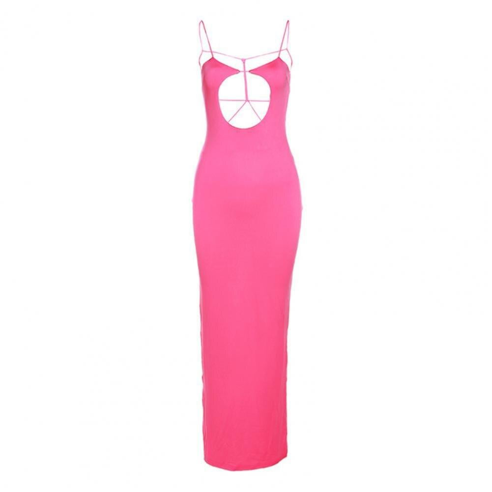 Low Collar Front Hollow Back Lace-Up Maxi Dress Sling Backless Bodycon Women Long Dress Club Wear