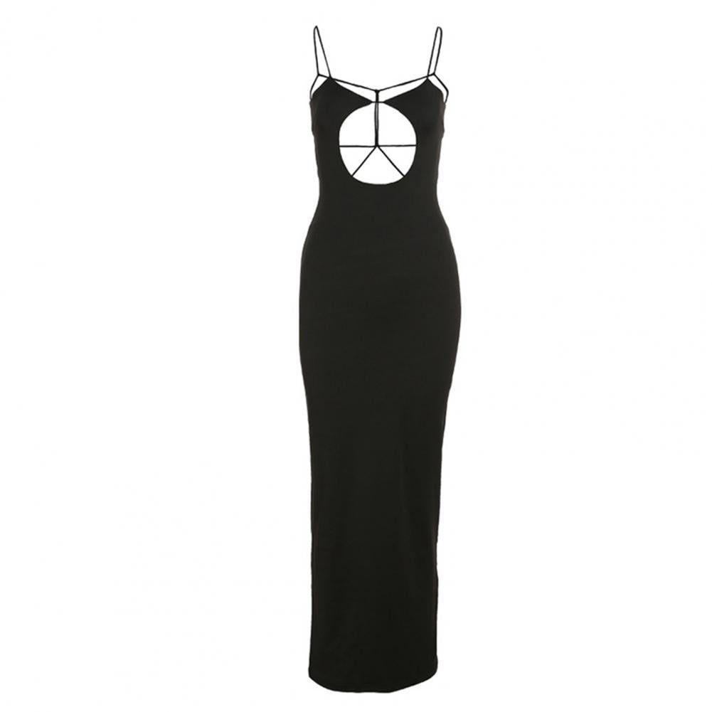 Low Collar Front Hollow Back Lace-Up Maxi Dress Sling Backless Bodycon Women Long Dress Club Wear