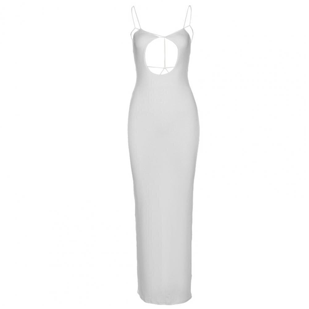 Low Collar Front Hollow Back Lace-Up Maxi Dress Sling Backless Bodycon Women Long Dress Club Wear