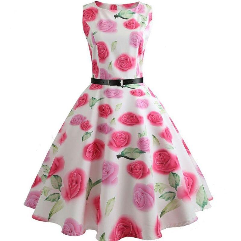 Polka Dot Floral Dress Belt Robe femme Party Dresses