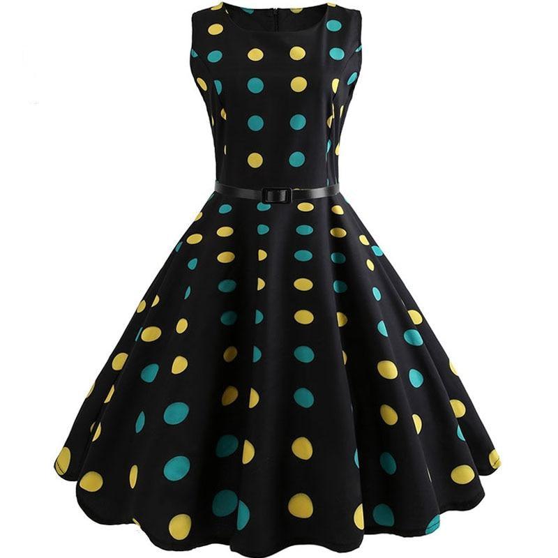 Polka Dot Floral Dress Belt Robe femme Party Dresses