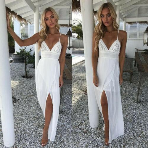 Summer Dress Women Casual Long Dress Boho Chiffon Party Evening Beach Sleeveless White Backless Dresses Long Maxi Dress Sundress