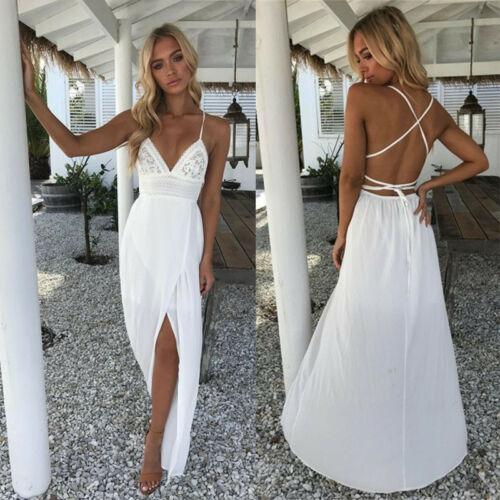 Summer Dress Women Casual Long Dress Boho Chiffon Party Evening Beach Sleeveless White Backless Dresses Long Maxi Dress Sundress