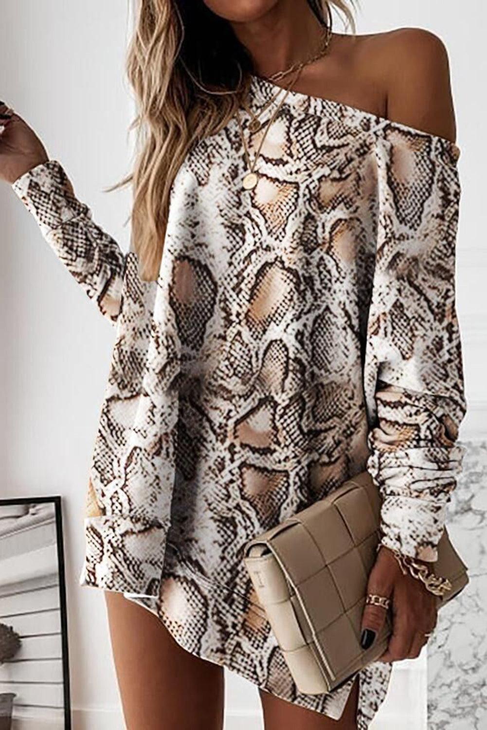 Snakeskin Print Long Sleeve Loose Mini Dress