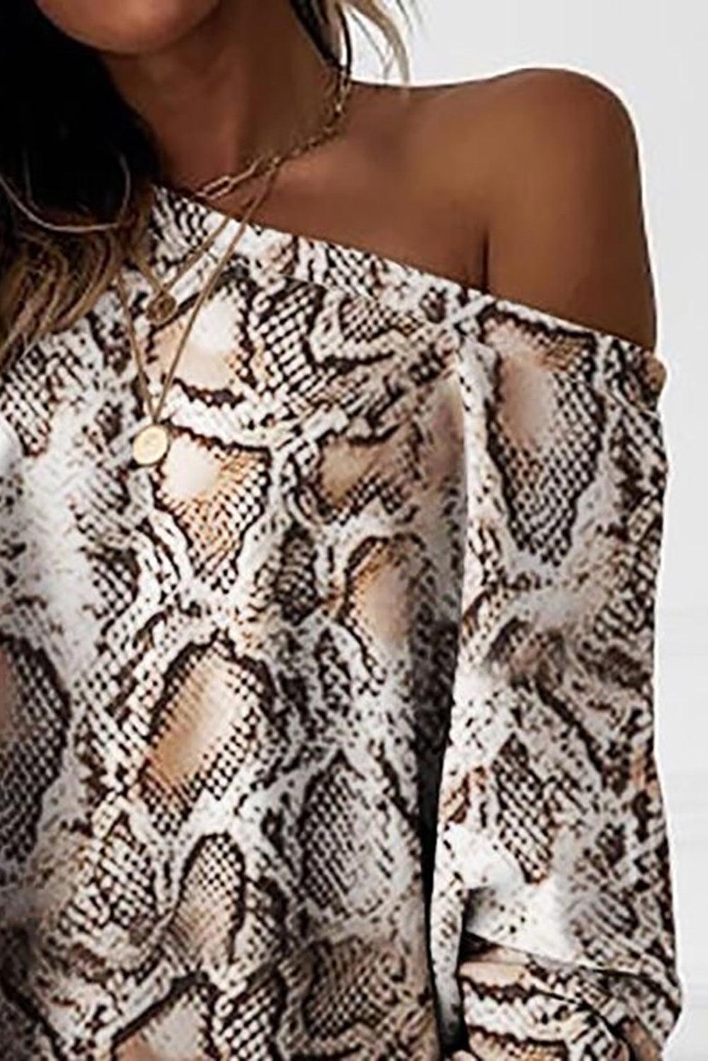 Snakeskin Print Long Sleeve Loose Mini Dress