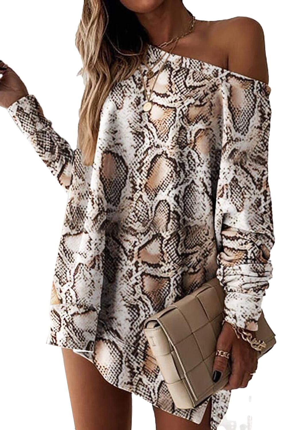 Snakeskin Print Long Sleeve Loose Mini Dress