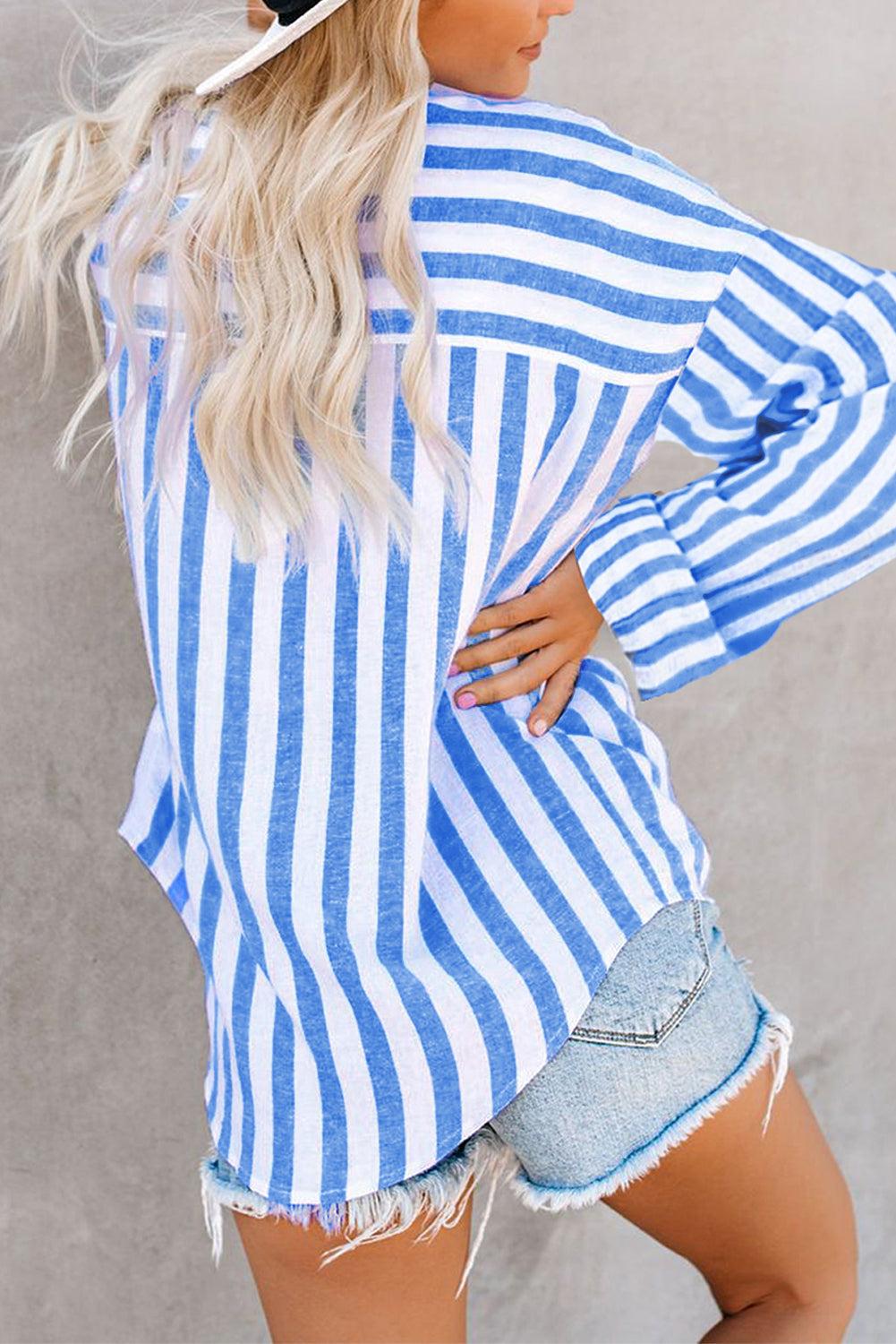 Stripe Print Button Down Shirt with Pocket