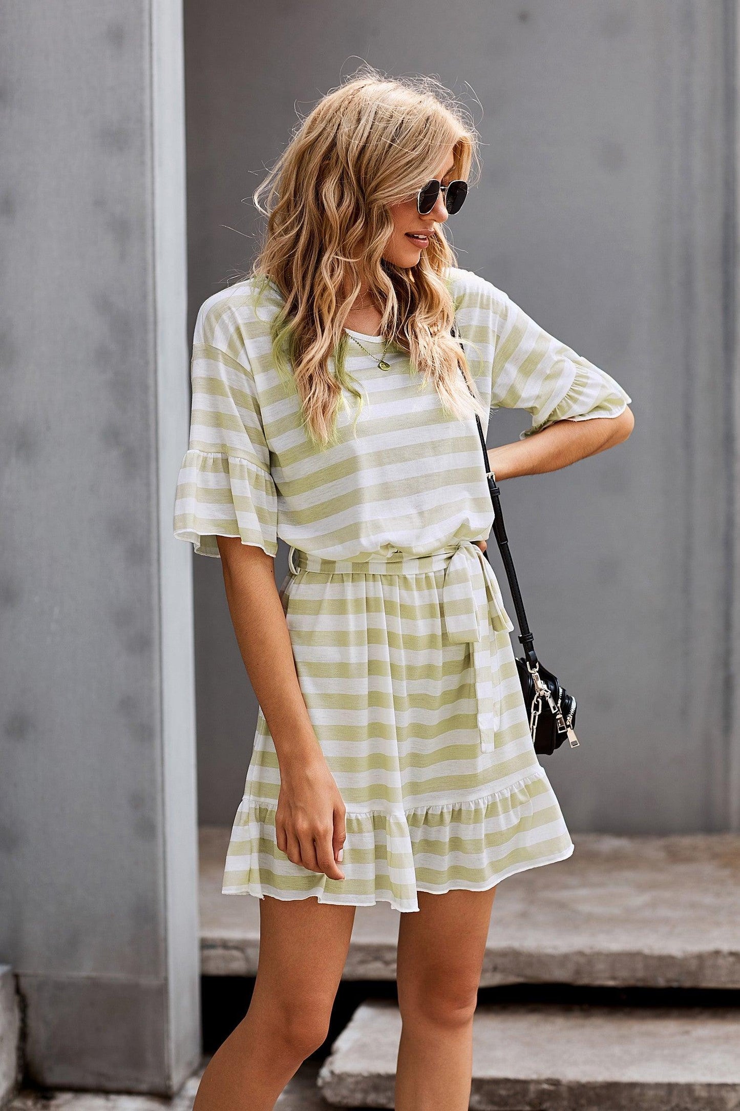 Stripes Ruffle Short Dress